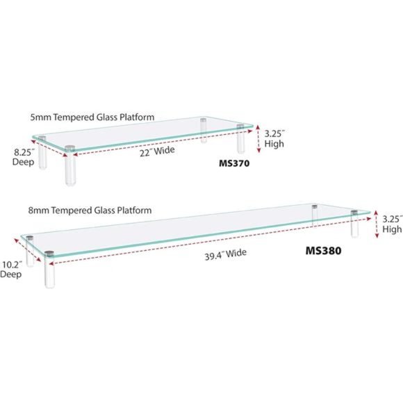 Kantek Glass Monitor Riser, 22" X 8.25" X 3.25", Clear, Supports 40 Lbs - Picture 2 of 6